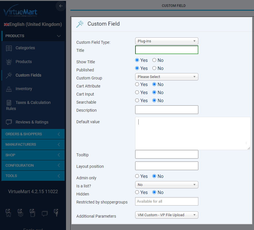 VP File Upload Configuration - Step 1
