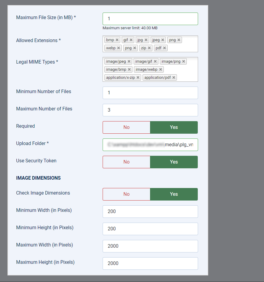VP File Upload Configuration - Step 2