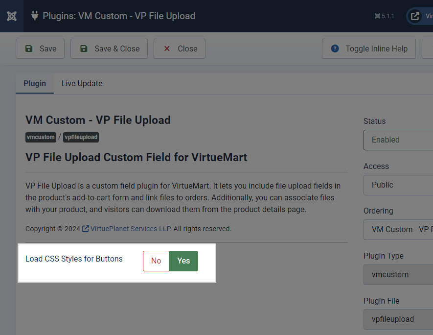 VP File Upload Plugin Settings - General