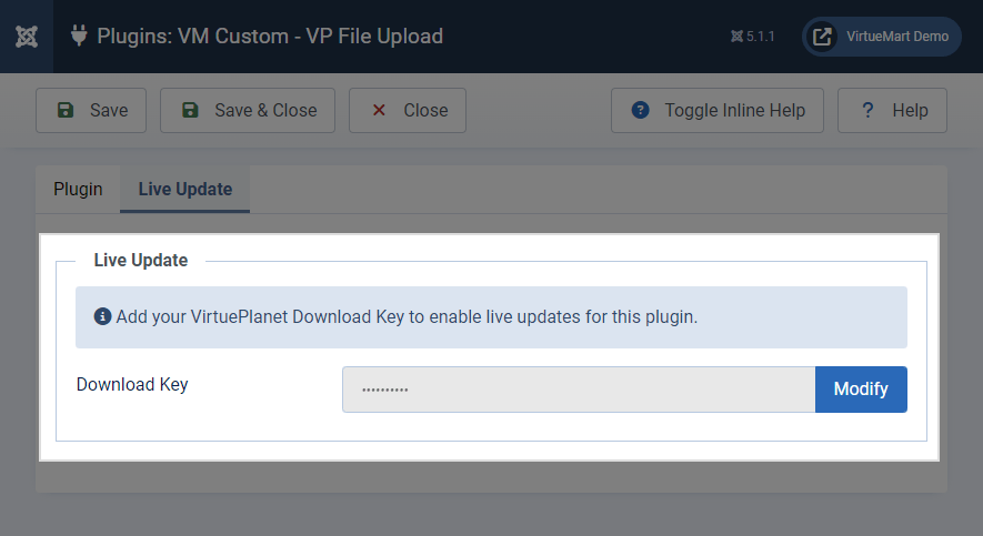 VP File Upload Plugin Settings - Live Update